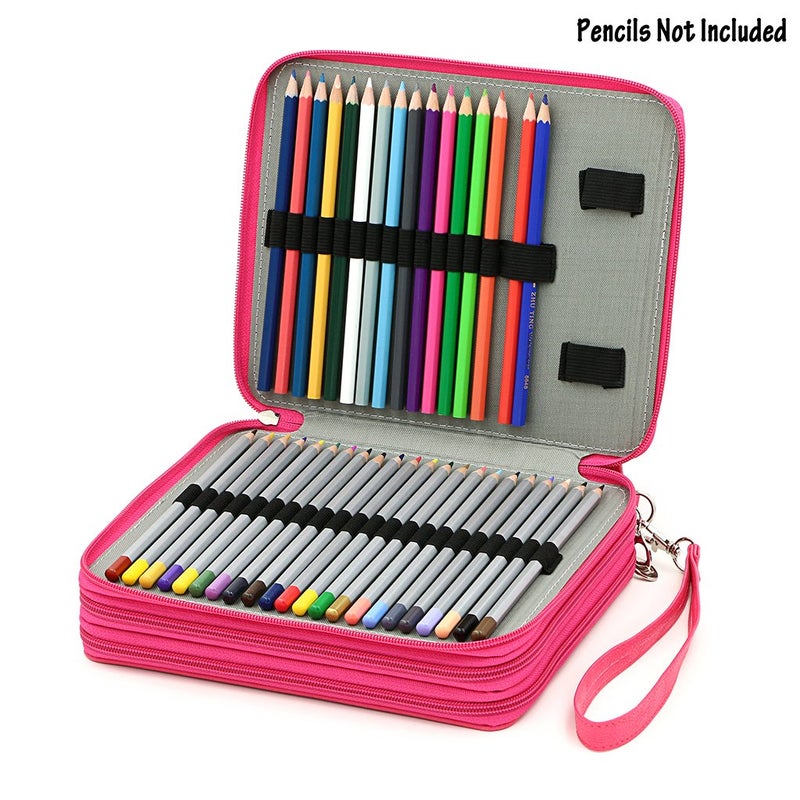 BTSKY Deluxe PU Leather Pencil Case For Colored Pencils - 120 Slot Pencil Holder with Handle Strap Handy Colored Pencil Box Large (Rose Red) - Image 2